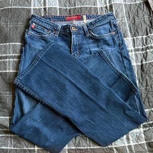 Big Star Flarey Distressed Low Rise Blue Jeans EUC Sz 29 R. Ret $230